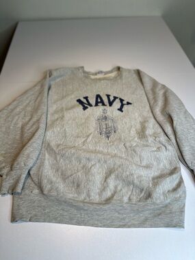 Gray 'NAVY' Crewneck Sweatshirt - Casual Men's Pullover